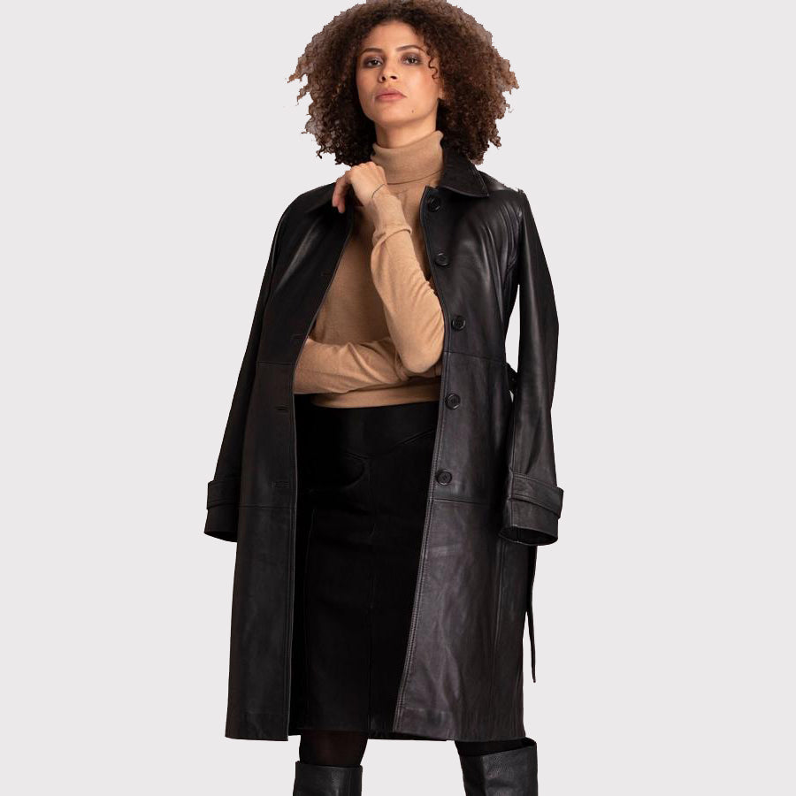 Expertly Designed Black Lambskin Leather Coat for Women - AMSEL LEATHERS