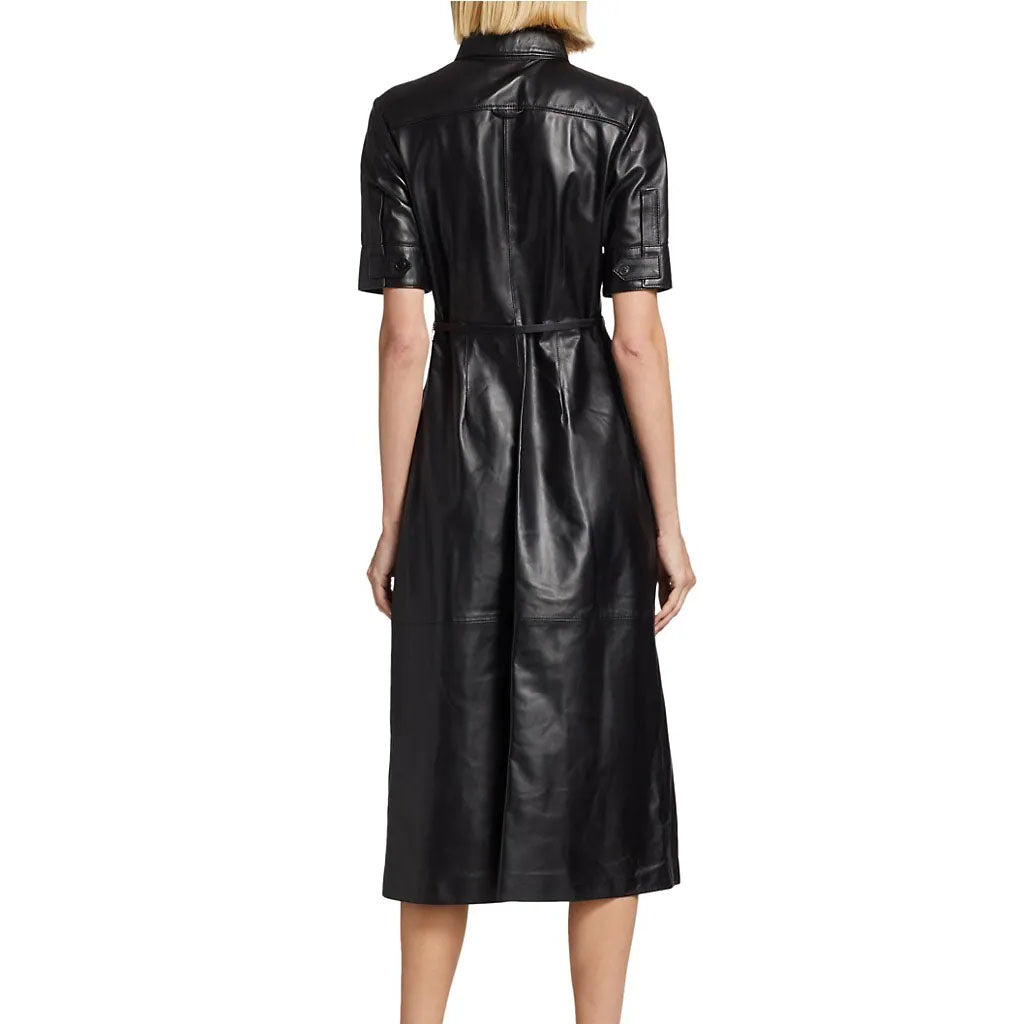 Black Button Down Leather Dress - Fall Edition - AMSEL LEATHERS