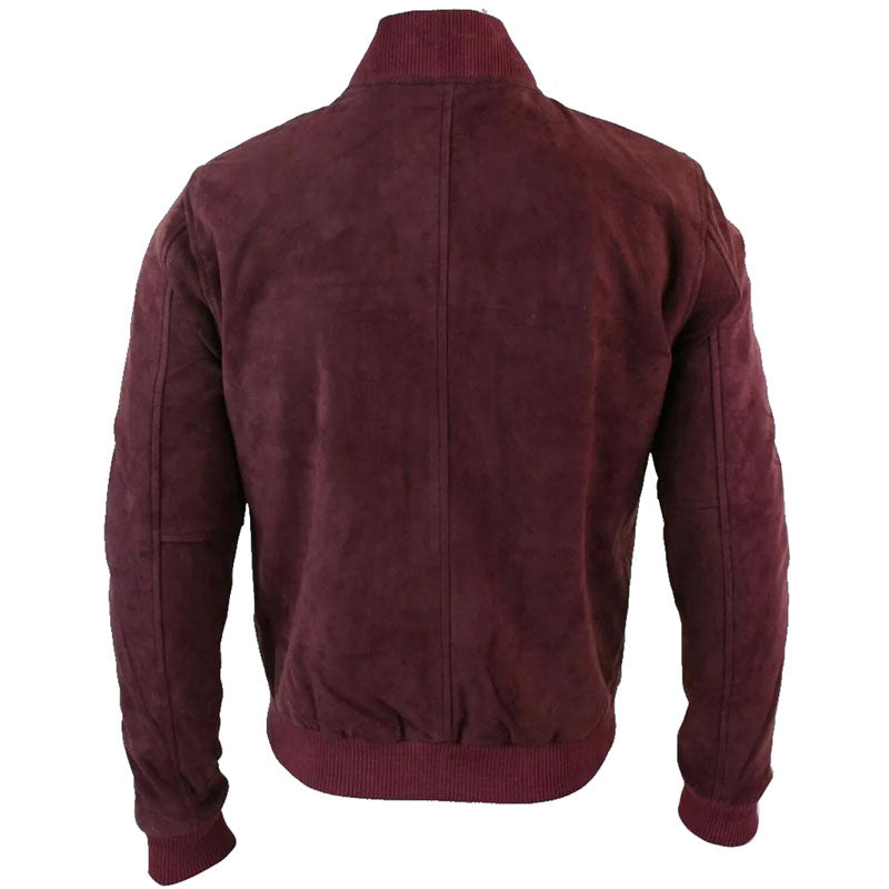 Fashion Buckskin Burgundy Goat Suede Leather Bomber Jacket - AMSEL LEATHERS