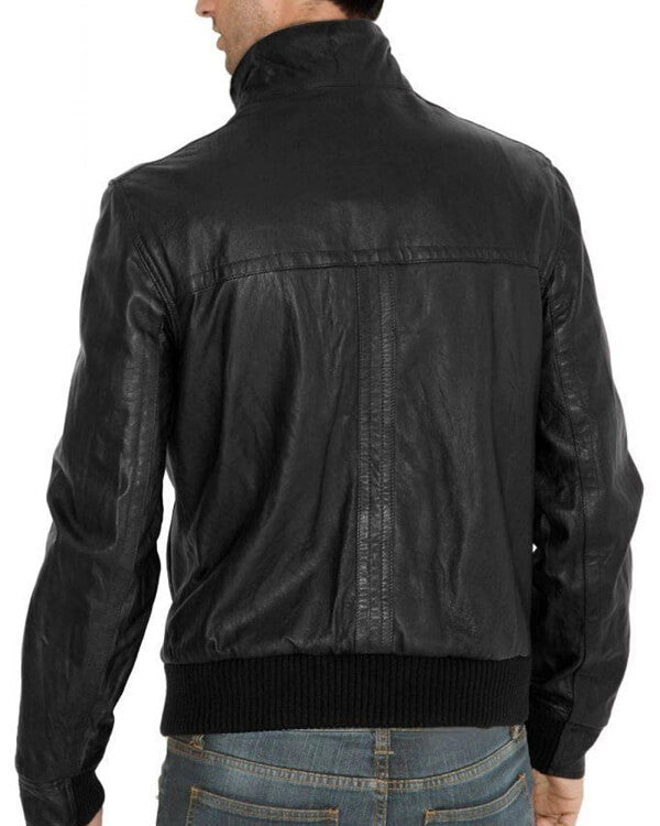 Fitted Bomber Style Black Leather Jacket for Men - AMSEL LEATHERS