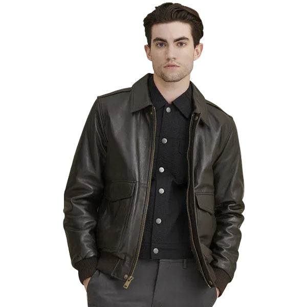 • mens leather bomber jacket front view
