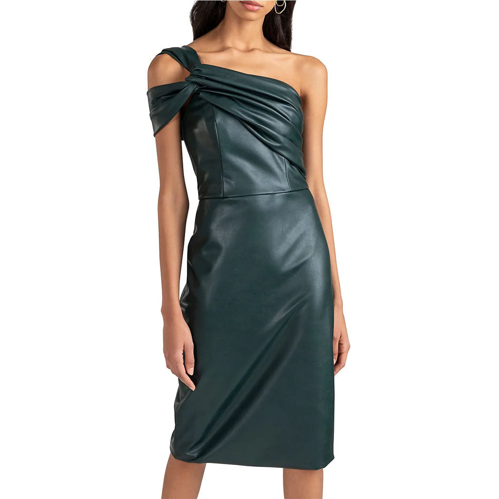 Forest Green Women's Leather Cocktail Dress - AMSEL LEATHERS