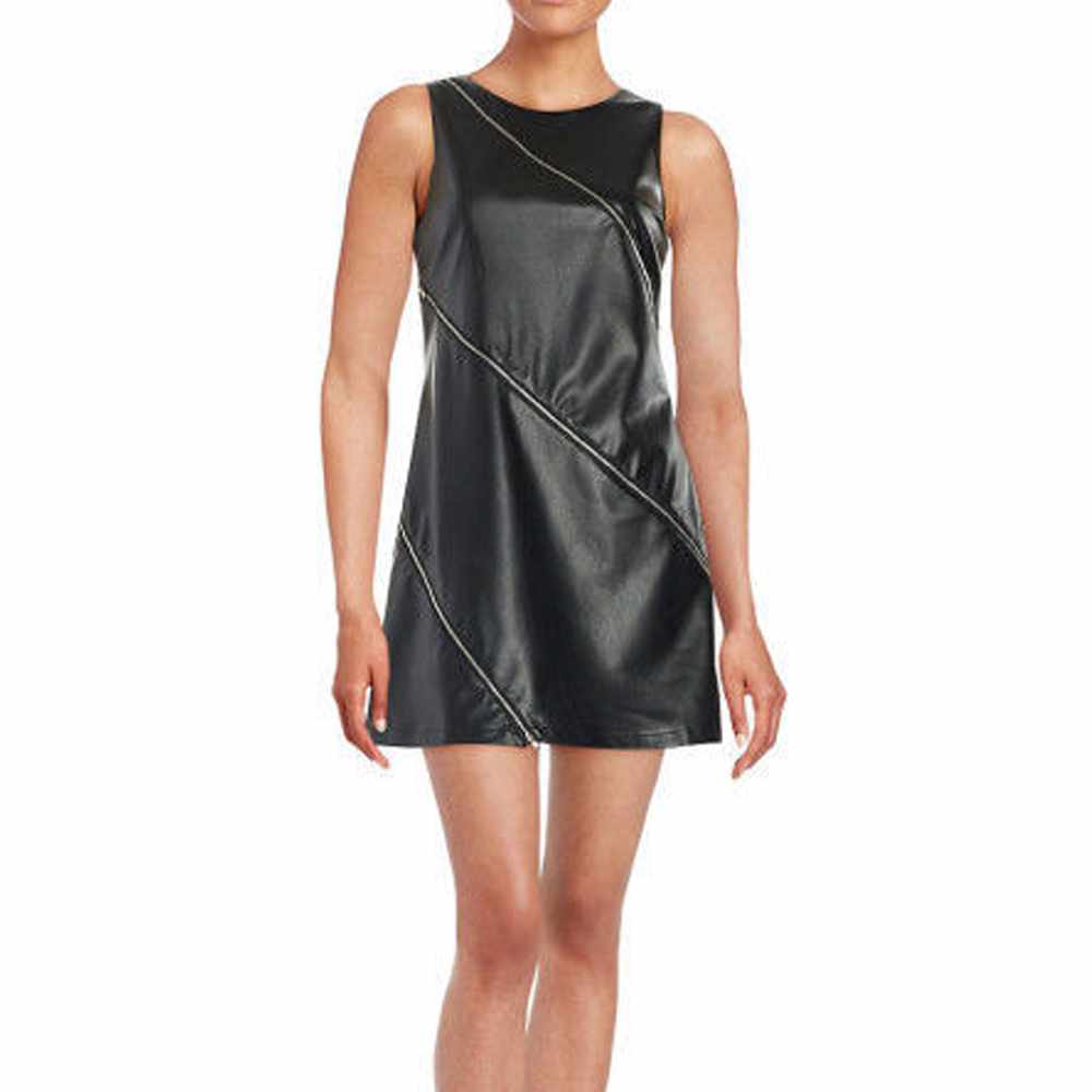 Front Zipper Black Leather Mini Dress For Women - AMSEL LEATHERS