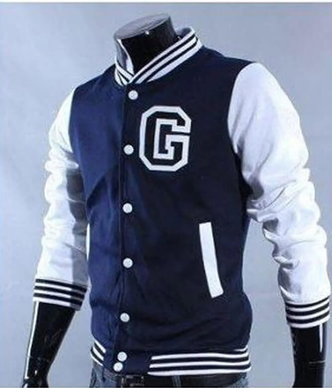 White and Navy Blue G Letterman Jacket - AMSEL LEATHERS