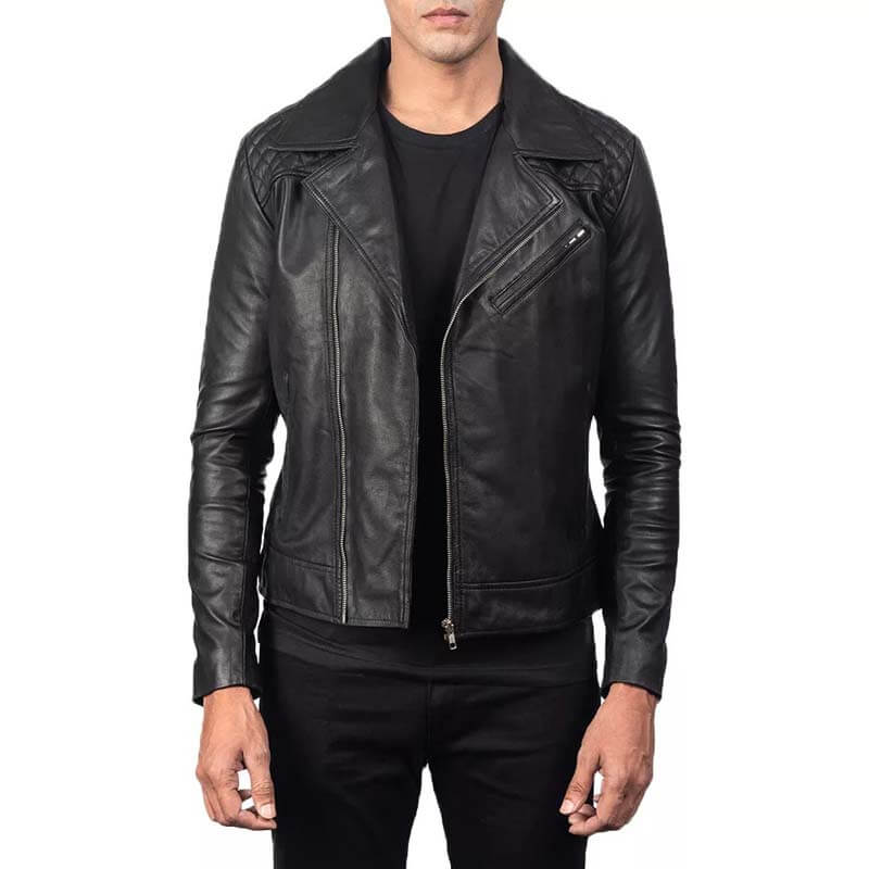 Men's Genuine Black Real Leather Biker Jacket - AMSEL LEATHERS