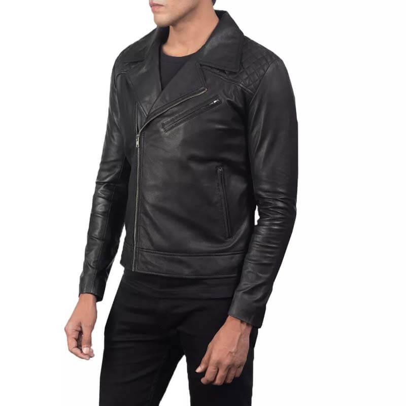 Men's Genuine Black Real Leather Biker Jacket - AMSEL LEATHERS