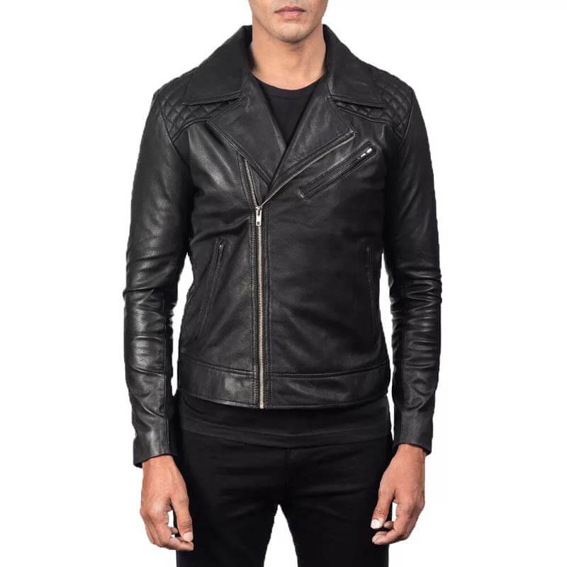 Men's Genuine Black Real Leather Biker Jacket - AMSEL LEATHERS