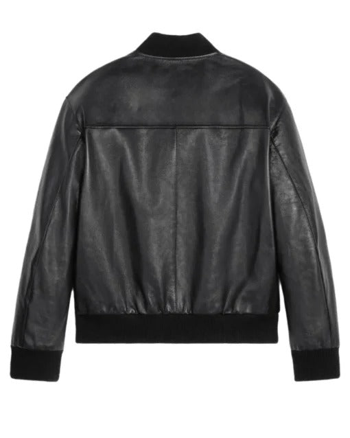 Genuine Leather Black Zip-Up Bomber Jacket - AMSEL LEATHERS