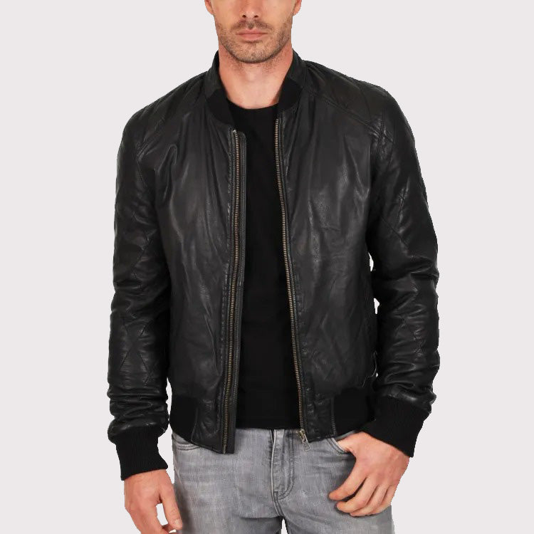 Genuine Sheepskin Quilted Bomber Jacket for Men - AMSEL LEATHERS