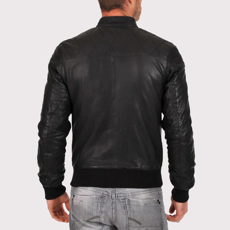 Genuine Sheepskin Quilted Bomber Jacket for Men - AMSEL LEATHERS