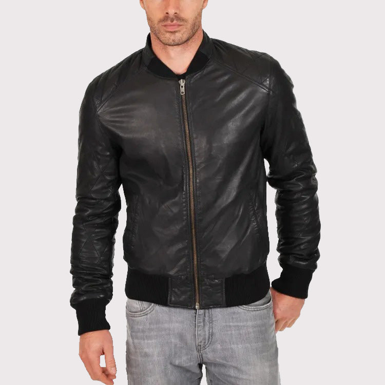 Genuine Sheepskin Quilted Bomber Jacket for Men - AMSEL LEATHERS