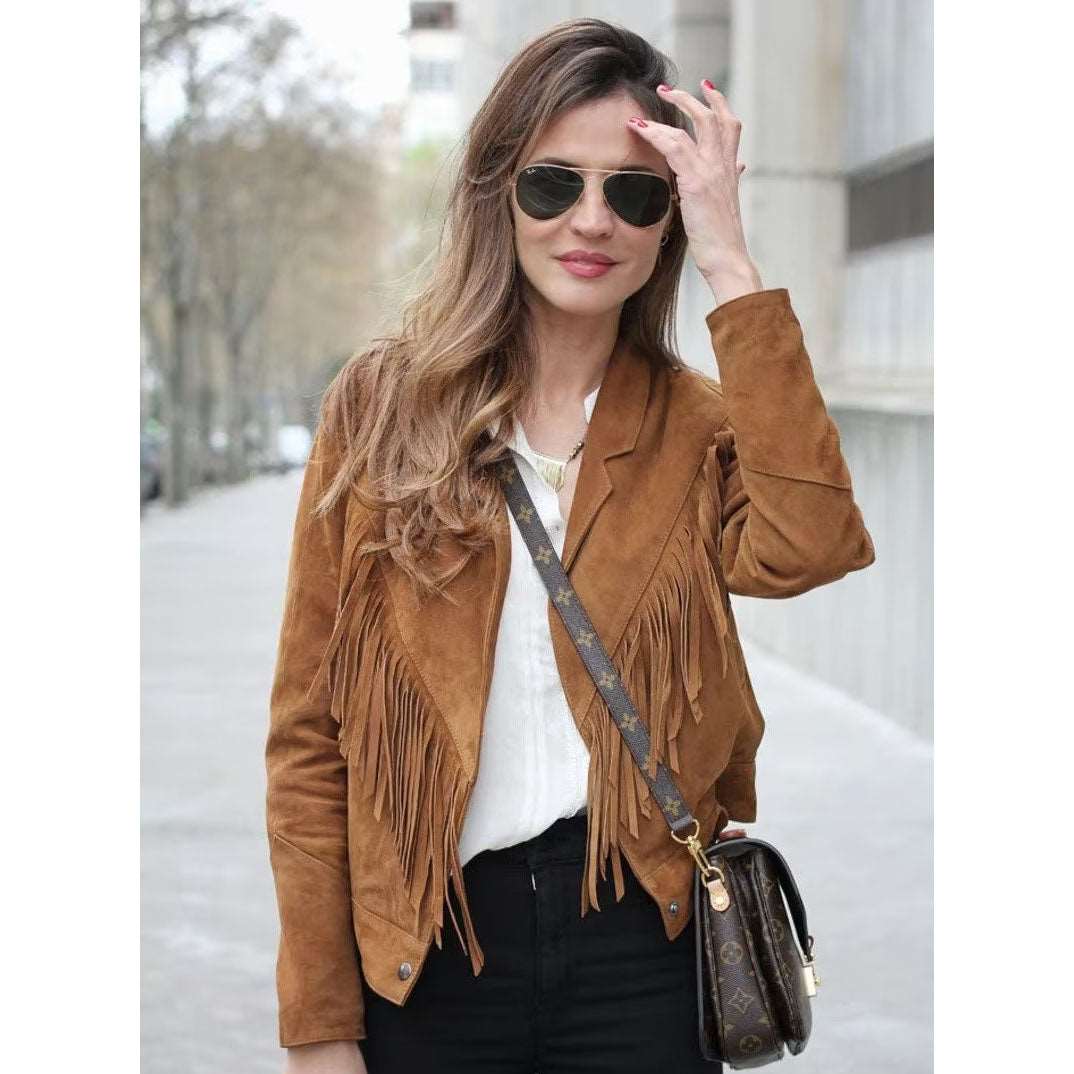 Genuine Suede Leather Fringe Western Vintage Jacket - AMSEL LEATHERS