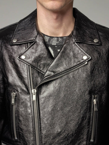 men's black leather biker jacket lorcan front view