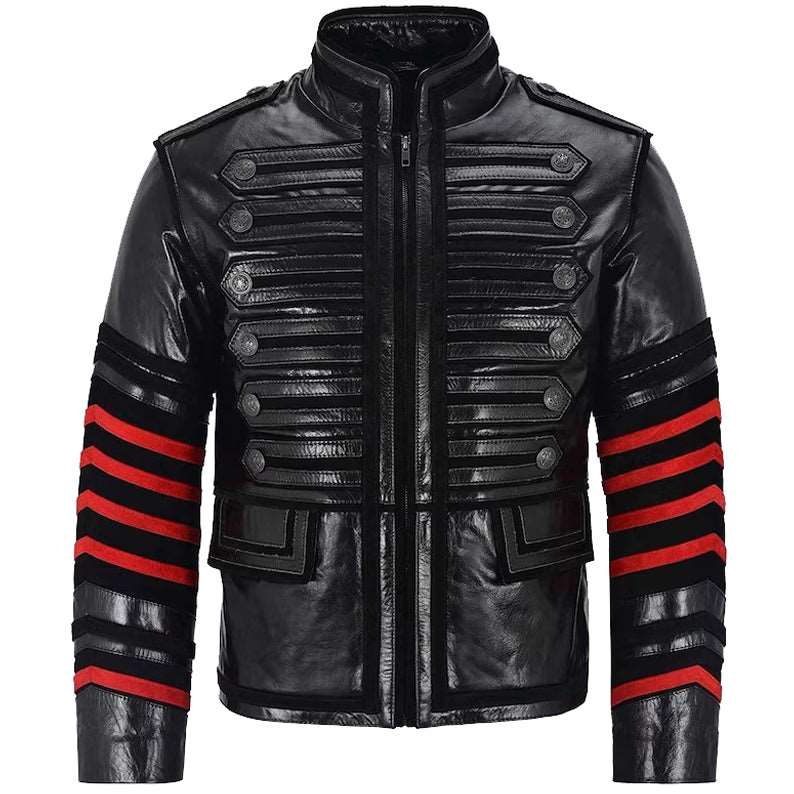 Gothic Military Style Leather Jacket Men's - AMSEL LEATHERS