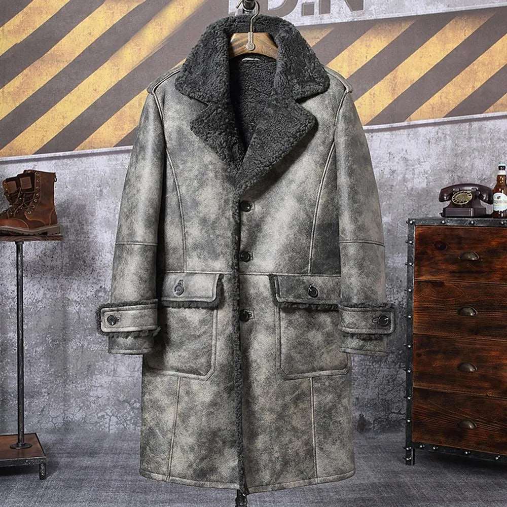 Elegant Gray B3 Shearling Jacket Long Sheepskin Coat - AMSEL LEATHERS