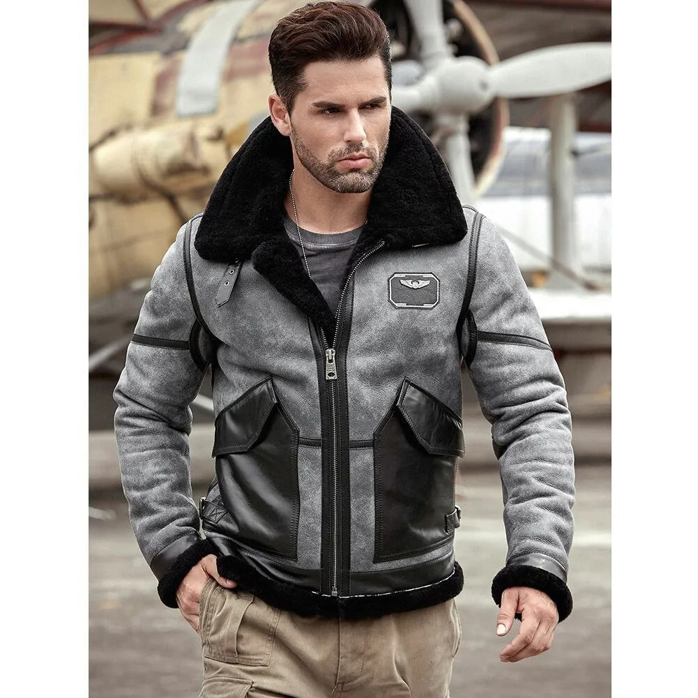 Modern Gray B3 Shearling Jacket Sheepskin Coat - AMSEL LEATHERS