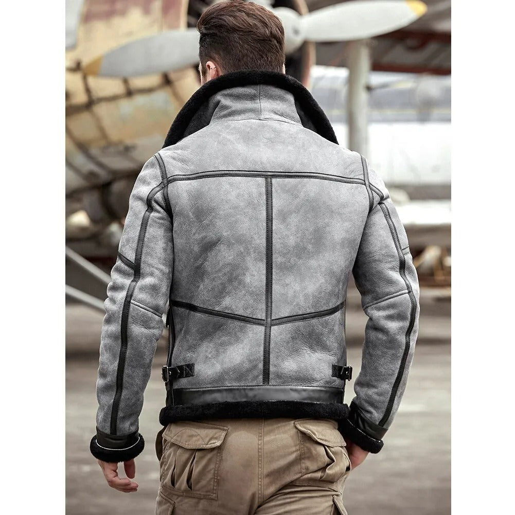 Modern Gray B3 Shearling Jacket Sheepskin Coat - AMSEL LEATHERS