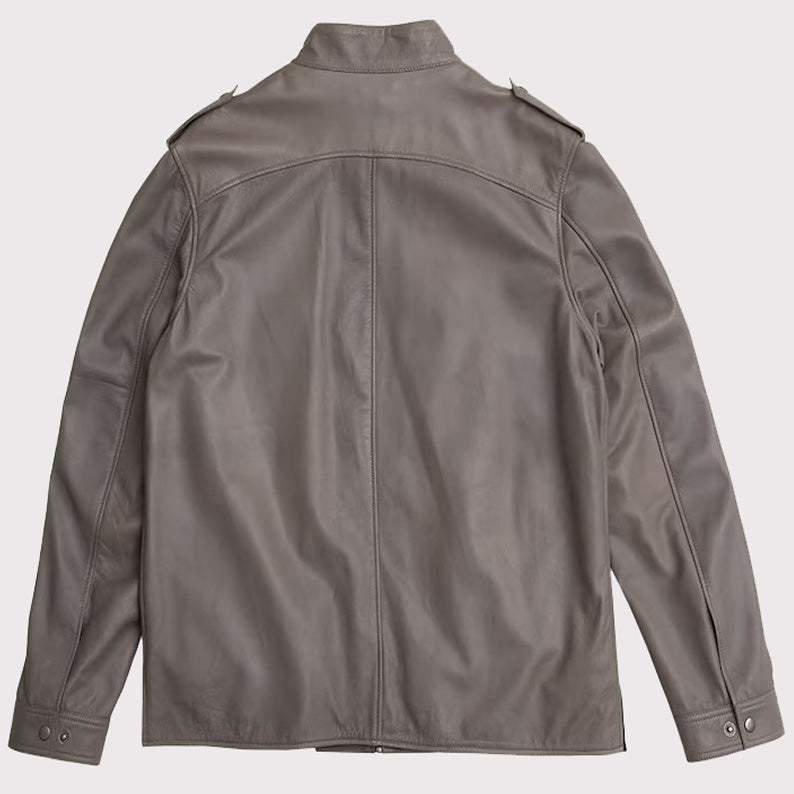 Gray German Style Lambskin Leather Bomber Jacket - AMSEL LEATHERS