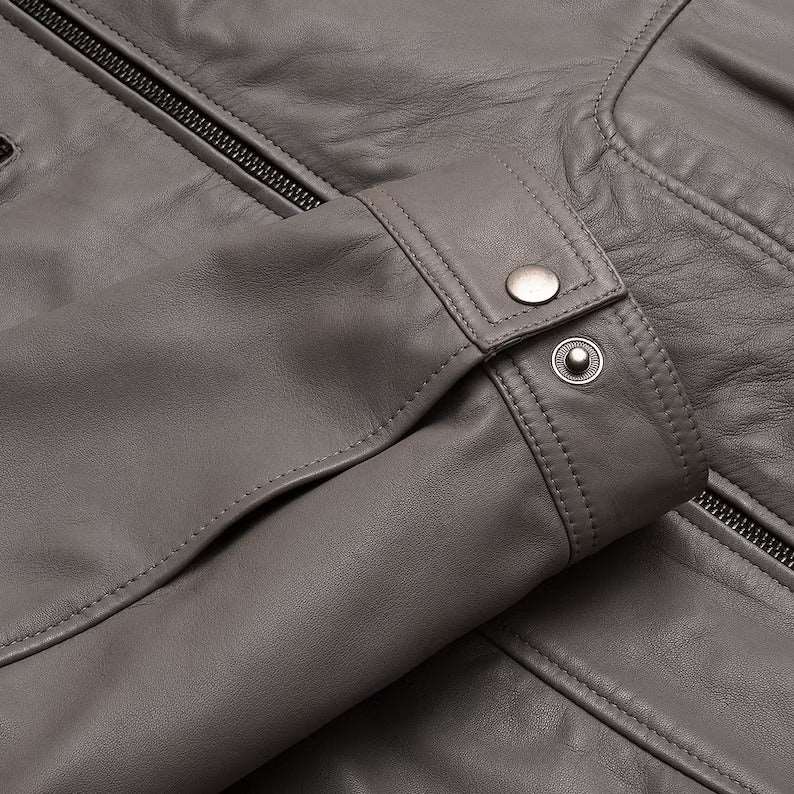 Gray German Style Lambskin Leather Bomber Jacket - AMSEL LEATHERS