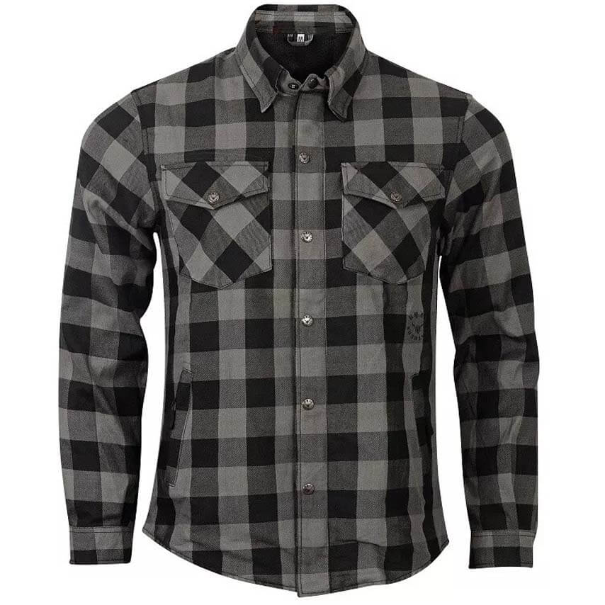 Men's Gray Kevlar® Lined CE Armored Motorcycle Flannel Shirt - AMSEL LEATHERS