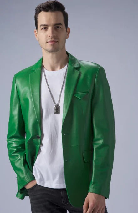 Green Leather Blazer for Men - AMSEL LEATHERS