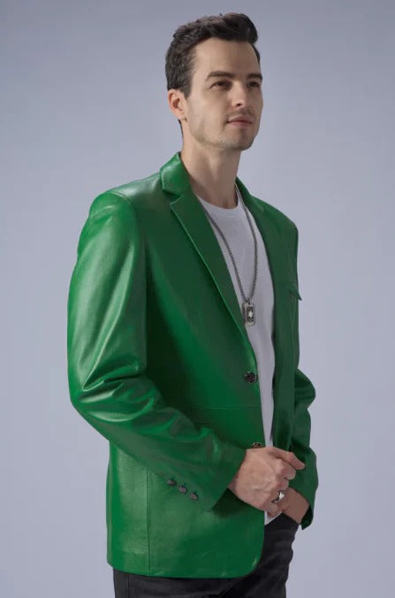 Green Leather Blazer for Men - AMSEL LEATHERS