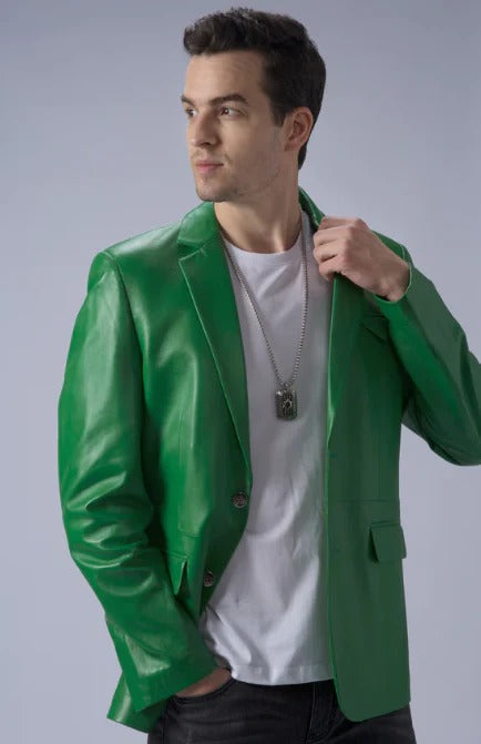 Green Leather Blazer for Men - AMSEL LEATHERS