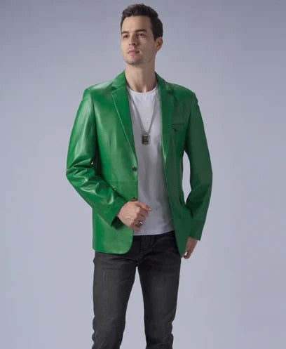 Green Leather Blazer for Men - AMSEL LEATHERS