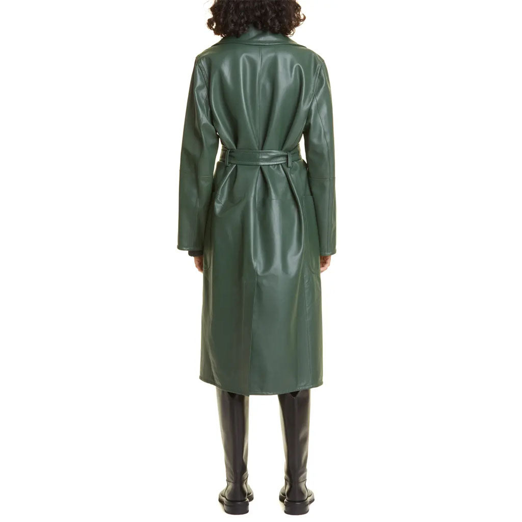 Elegant Green Women's Wrap Leather Coat - AMSEL LEATHERS