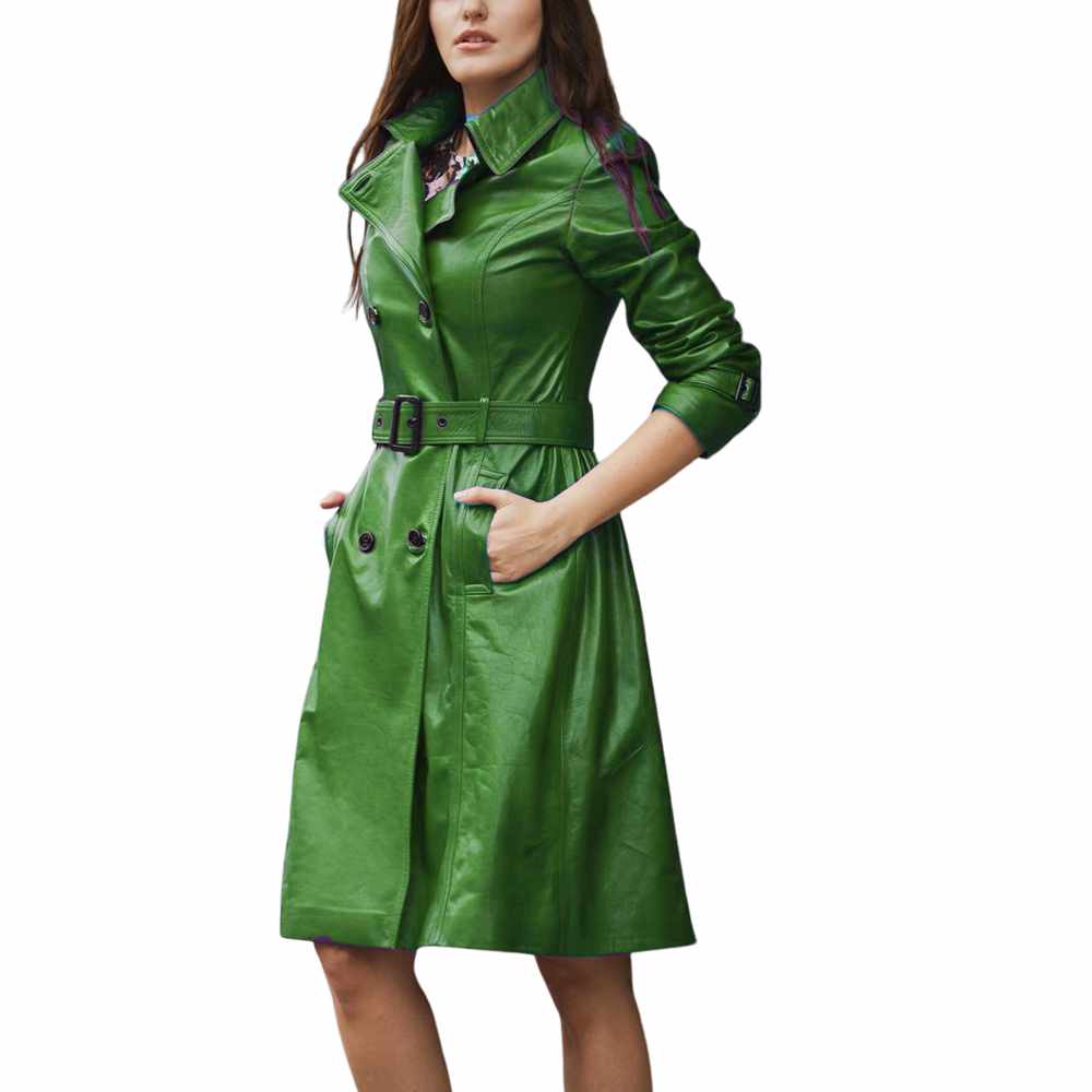 Women Slim Fit Genuine Leather Dress Trench Coat - AMSEL LEATHERS