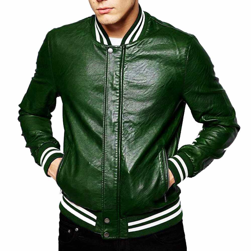 Genuine Lambskin Leather Letterman Slim Fit Varsity Jacket - AMSEL LEATHERS