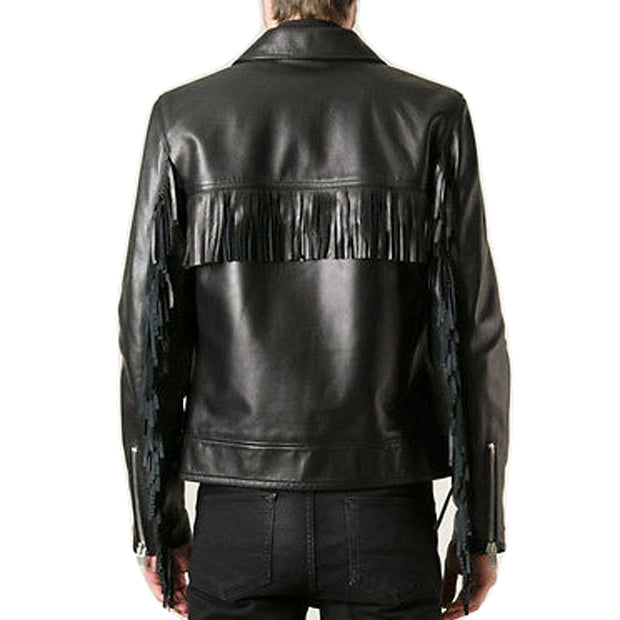 Handmade Black Western Fringe Leather Jacket for Men - AMSEL LEATHERS