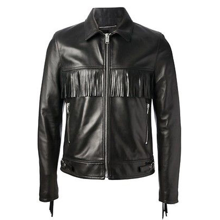 Handmade Black Western Fringe Leather Jacket for Men - AMSEL LEATHERS