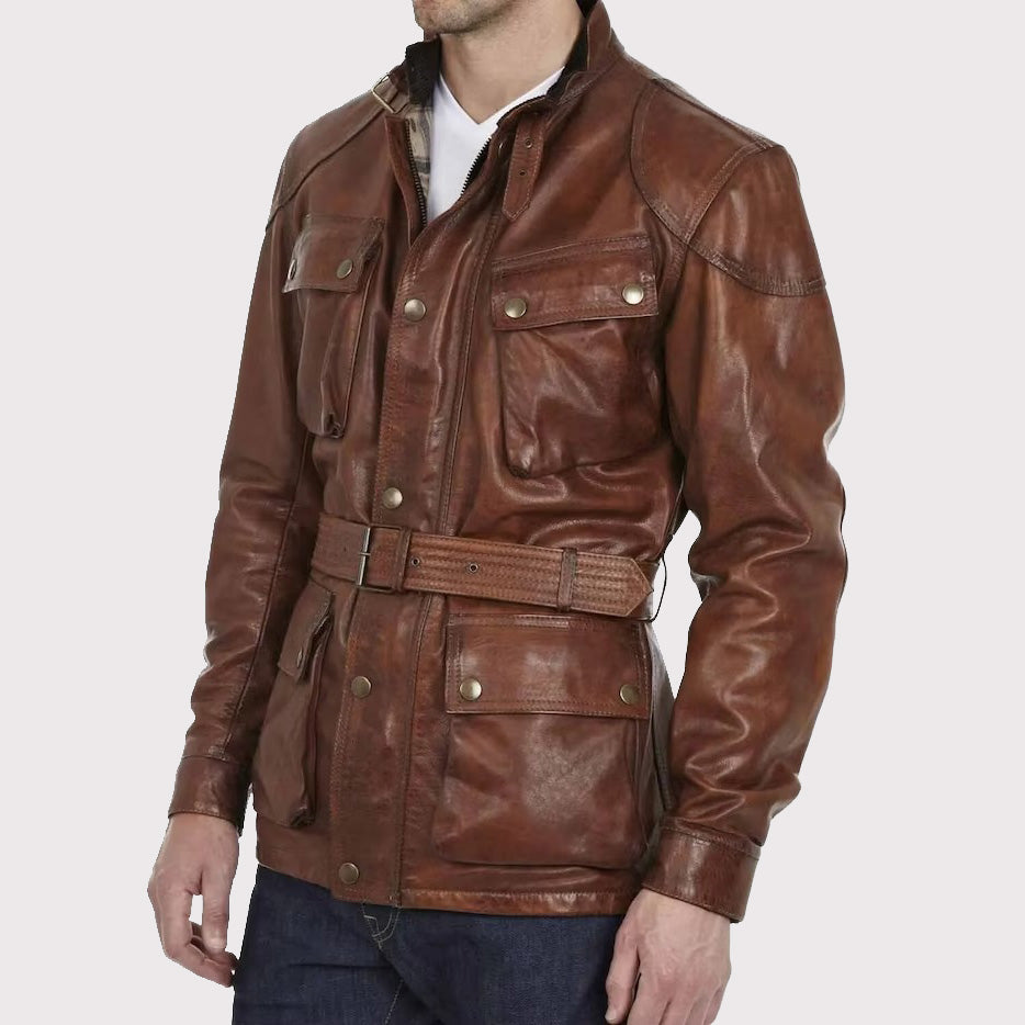 Handmade Distressed Brown Biker Leather Jacket for Men - AMSEL LEATHERS