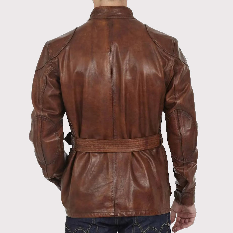 Handmade Distressed Brown Biker Leather Jacket for Men - AMSEL LEATHERS