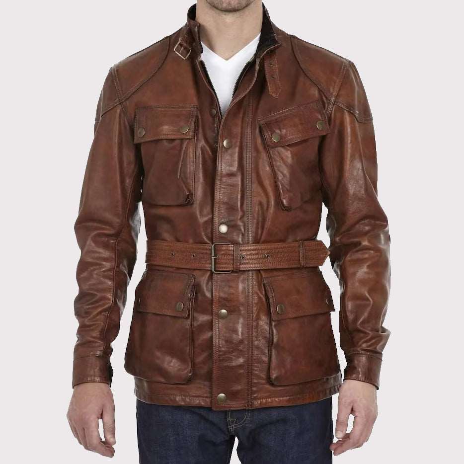 Handmade Distressed Brown Biker Leather Jacket for Men - AMSEL LEATHERS