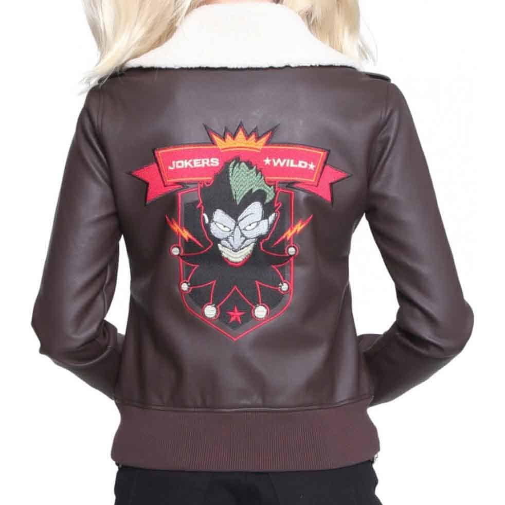 Harley Quinn Bombshell Brown Jacket with Fur Collar - AMSEL LEATHERS