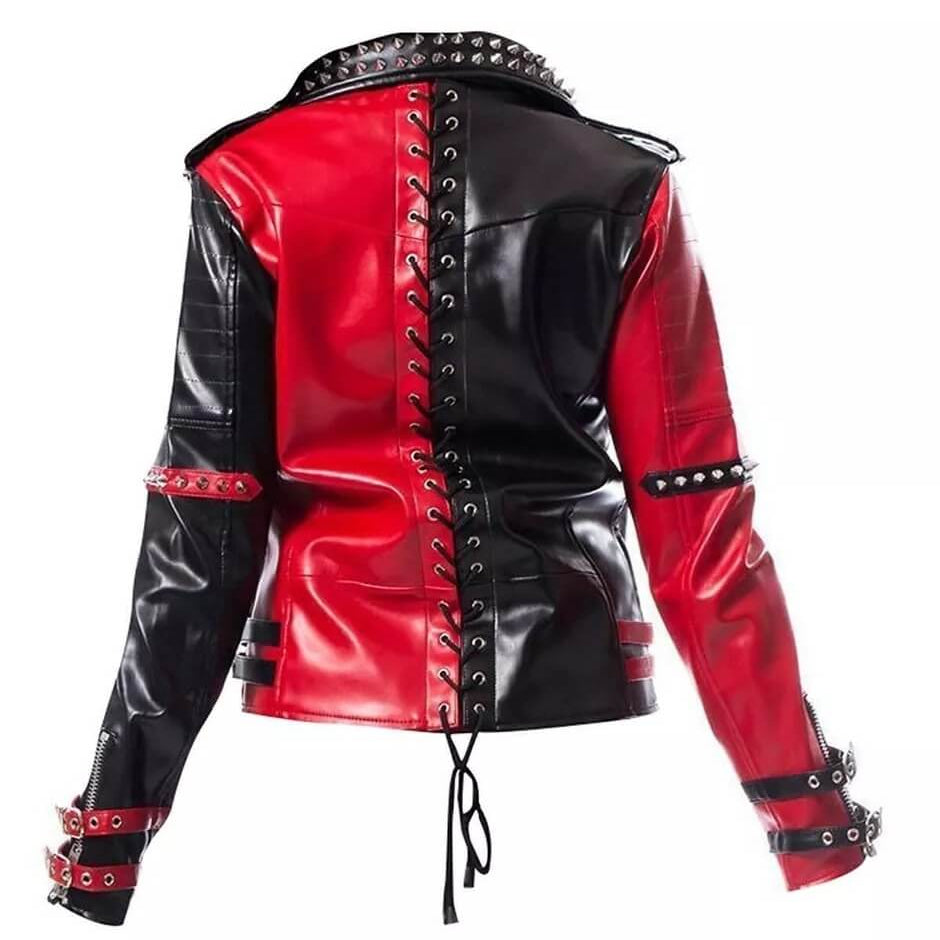 Women’s Harley Quinn Heartless Asylum Studded Biker Leather Jacket - AMSEL LEATHERS