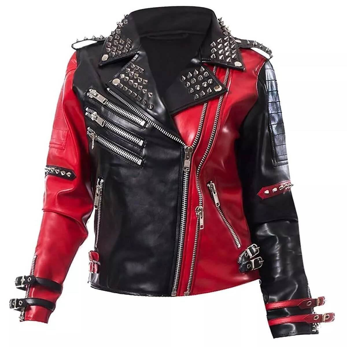 Women’s Harley Quinn Heartless Asylum Studded Biker Leather Jacket - AMSEL LEATHERS