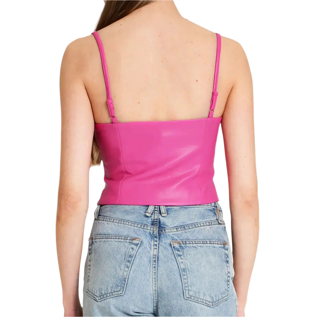 Hot Pink Women's Leather Barbie Camisole Top - AMSEL LEATHERS