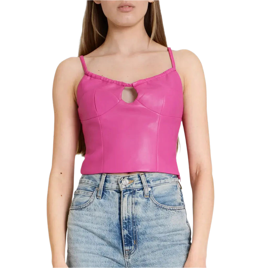 Hot Pink Women's Leather Barbie Camisole Top - AMSEL LEATHERS