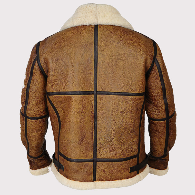 Iconic Men's Brown B3 Bomber Shearling Jacket - AMSEL LEATHERS