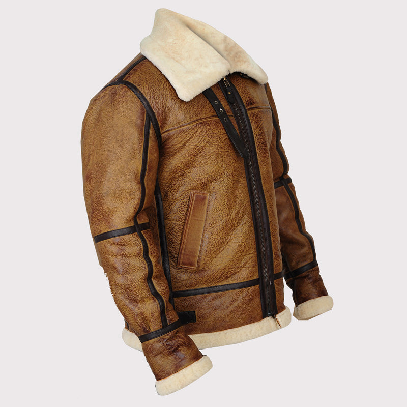 Iconic Men's Brown B3 Bomber Shearling Jacket - AMSEL LEATHERS