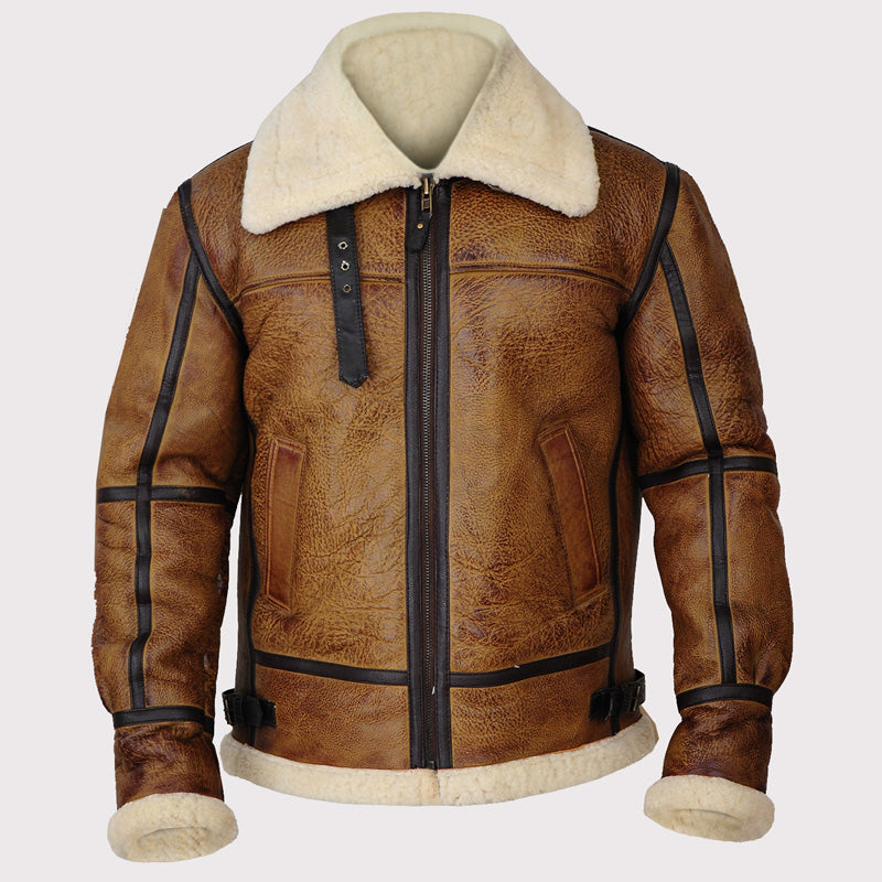 Iconic Men's Brown B3 Bomber Shearling Jacket - AMSEL LEATHERS