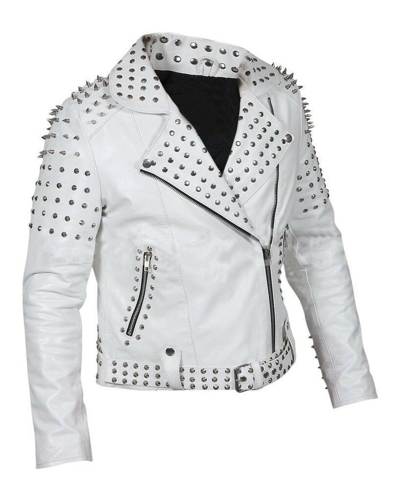 Women Brando Studs Leather Jacket - AMSEL LEATHERS