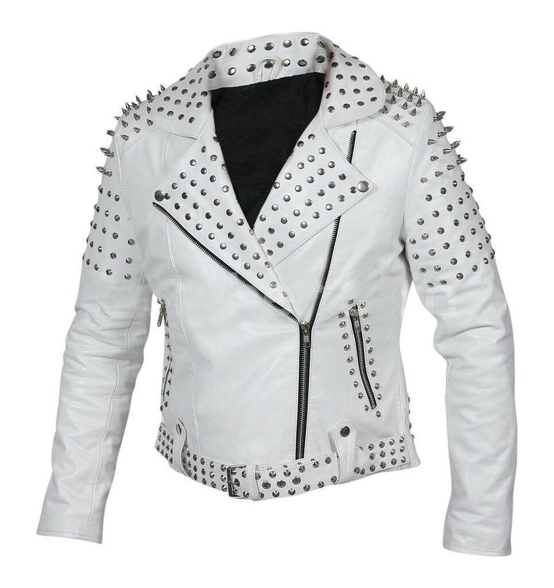 Women Brando Studs Leather Jacket - AMSEL LEATHERS