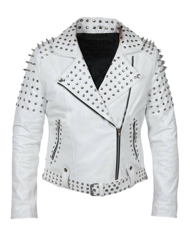 Women Brando Studs Leather Jacket - AMSEL LEATHERS