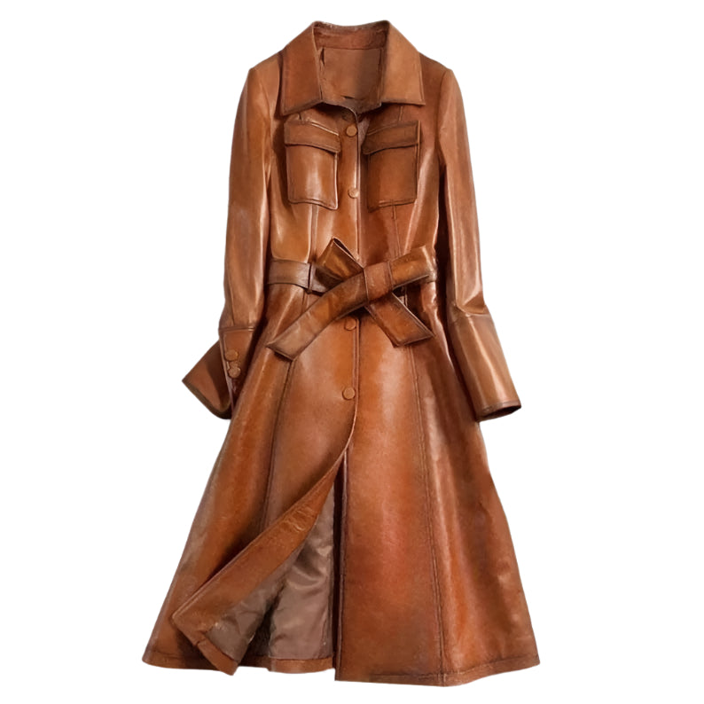 Italian Style Real Leather Trench Coat - AMSEL LEATHERS