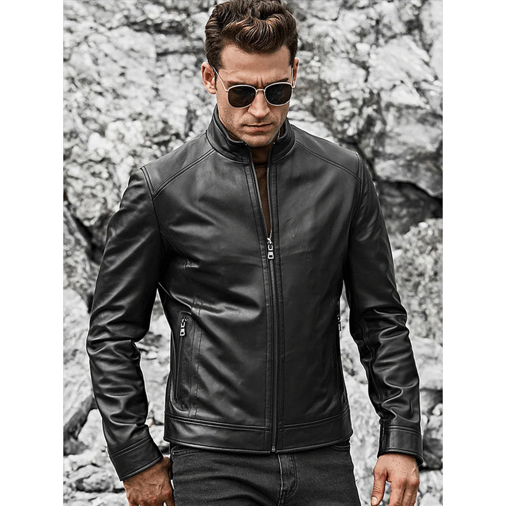 Men's Classic Lambskin Leather Motorcycle Jacket - AMSEL LEATHERS