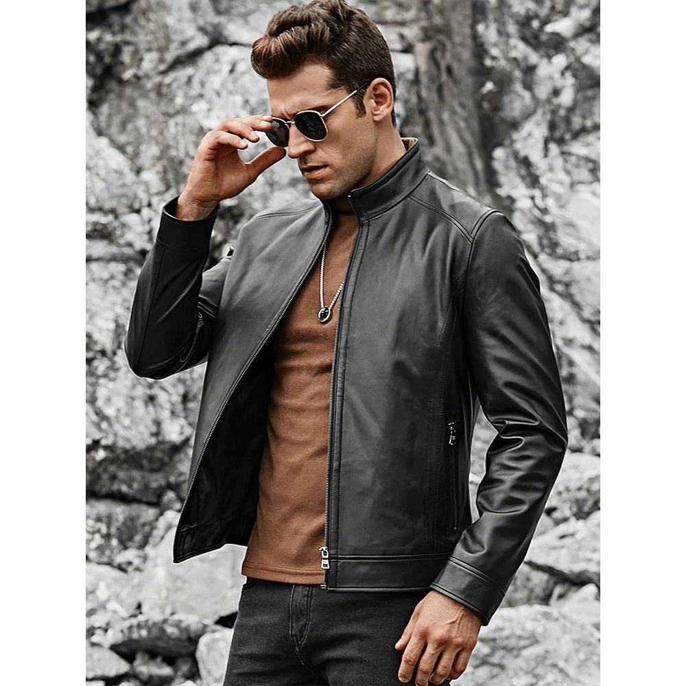 Men's Classic Lambskin Leather Motorcycle Jacket - AMSEL LEATHERS